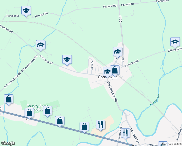 map of restaurants, bars, coffee shops, grocery stores, and more near 11 Ruth Drive in Gordonville
