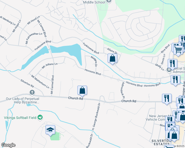 map of restaurants, bars, coffee shops, grocery stores, and more near 3 Niagara Drive in Toms River