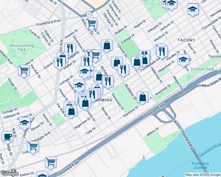 map of restaurants, bars, coffee shops, grocery stores, and more near in Philadelphia