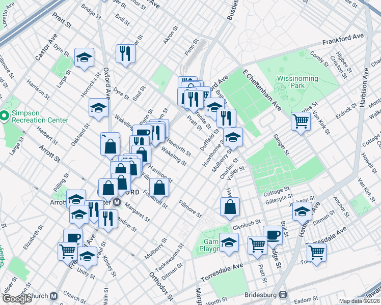 map of restaurants, bars, coffee shops, grocery stores, and more near 1653 Haworth Street in Philadelphia