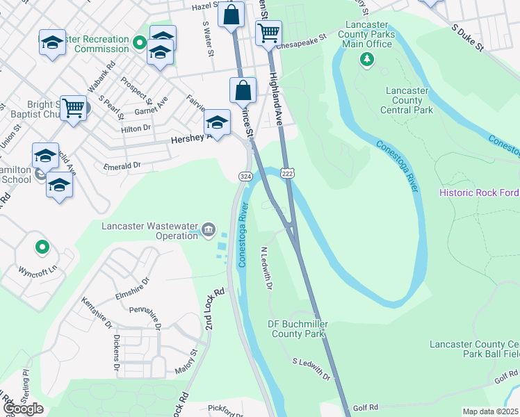 map of restaurants, bars, coffee shops, grocery stores, and more near 1014 Willow Street Pike in Lancaster