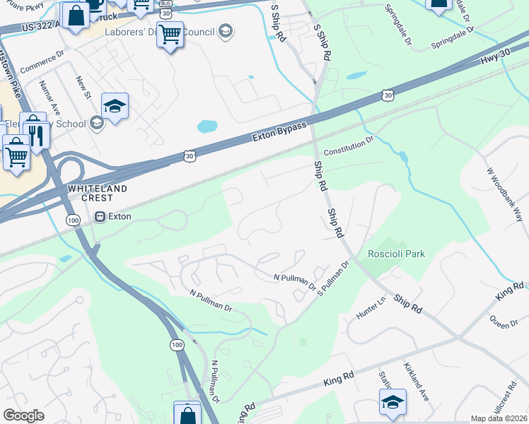 map of restaurants, bars, coffee shops, grocery stores, and more near 466 Lynetree Drive in West Chester