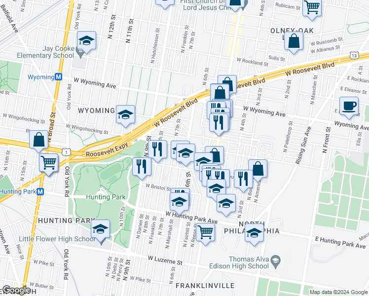 map of restaurants, bars, coffee shops, grocery stores, and more near 602 West Wingohocking Street in Philadelphia