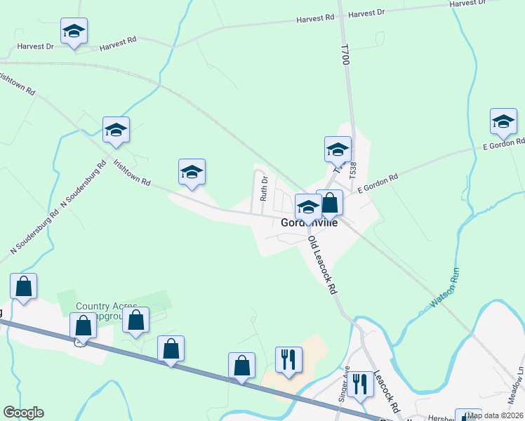 map of restaurants, bars, coffee shops, grocery stores, and more near 1 Ruth Drive in Gordonville