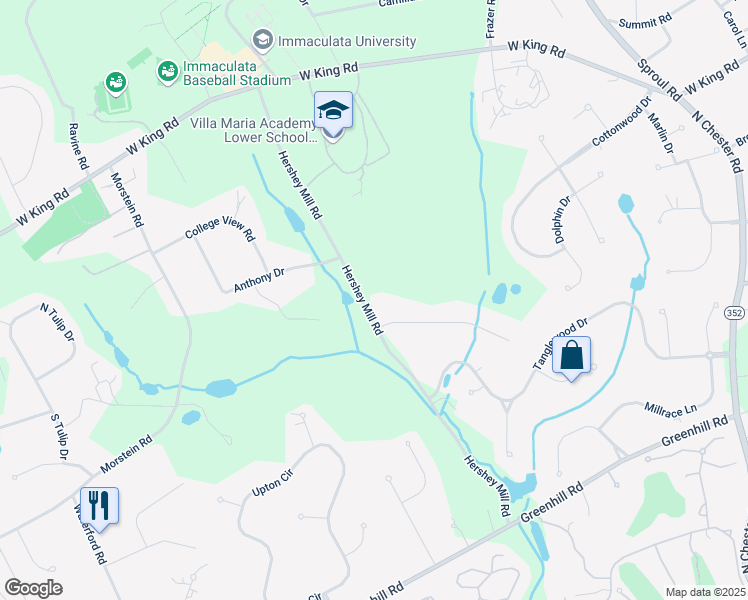 map of restaurants, bars, coffee shops, grocery stores, and more near 981 Hershey Mill Road in Malvern