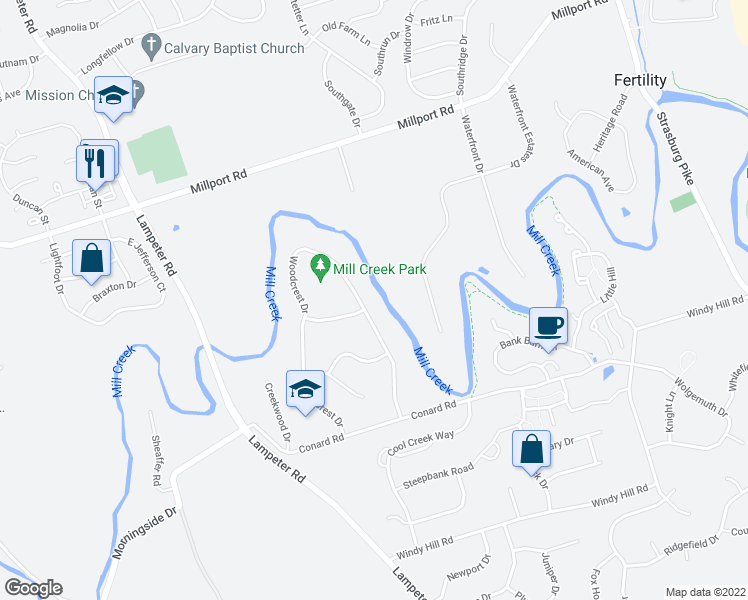 map of restaurants, bars, coffee shops, grocery stores, and more near 348 Woodcrest Dr in Lancaster
