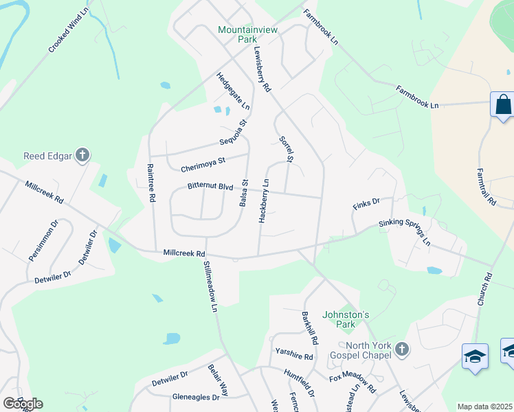 map of restaurants, bars, coffee shops, grocery stores, and more near 3050 Hackberry Lane in York