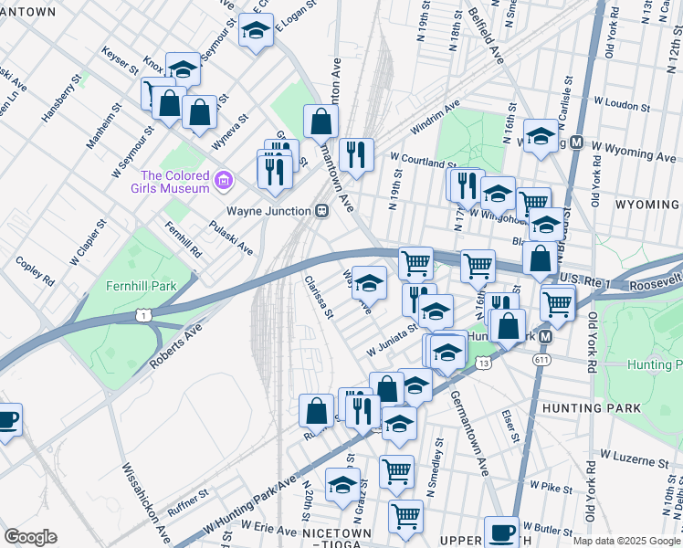 map of restaurants, bars, coffee shops, grocery stores, and more near 2000 Newcomb Street in Philadelphia
