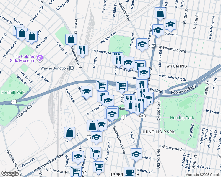 map of restaurants, bars, coffee shops, grocery stores, and more near 1709 Saint Pauls Street in Philadelphia