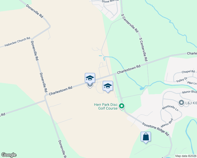 map of restaurants, bars, coffee shops, grocery stores, and more near 2950 Charlestown Road in Lancaster