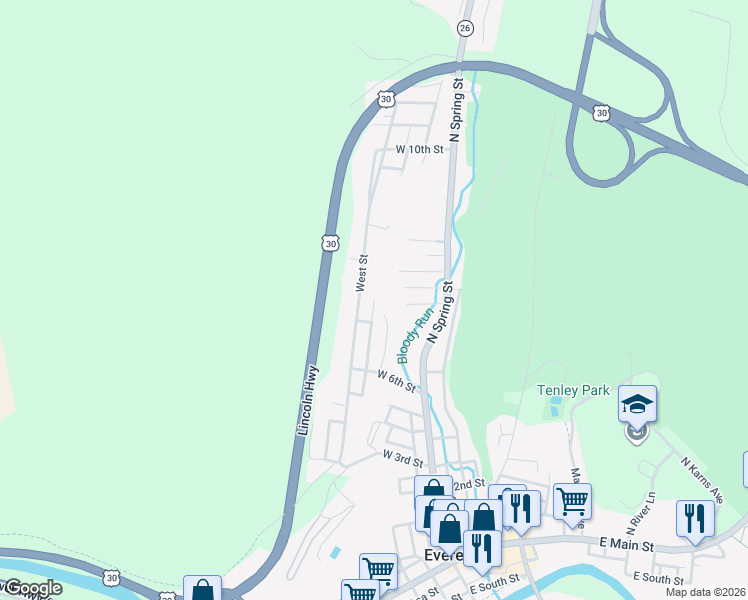 map of restaurants, bars, coffee shops, grocery stores, and more near 729 South Huntingdon Street in Everett