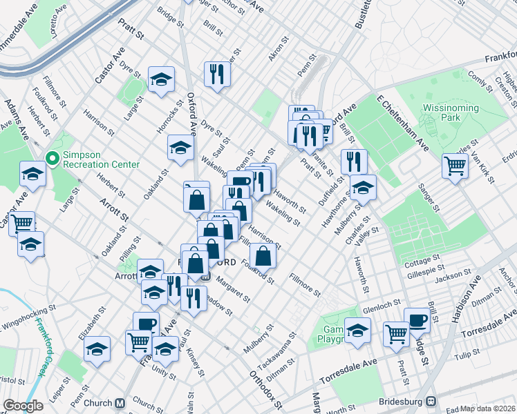map of restaurants, bars, coffee shops, grocery stores, and more near in Philadelphia