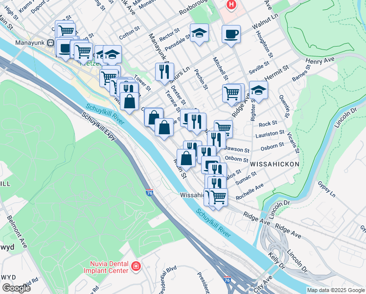 map of restaurants, bars, coffee shops, grocery stores, and more near 3799 1/2 Cresson Street in Philadelphia