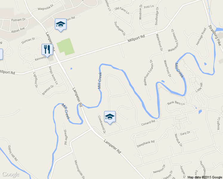map of restaurants, bars, coffee shops, grocery stores, and more near 305 Woodcrest Drive in Lancaster