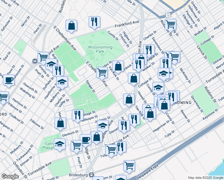 map of restaurants, bars, coffee shops, grocery stores, and more near 4231 East Cheltenham Avenue in Philadelphia