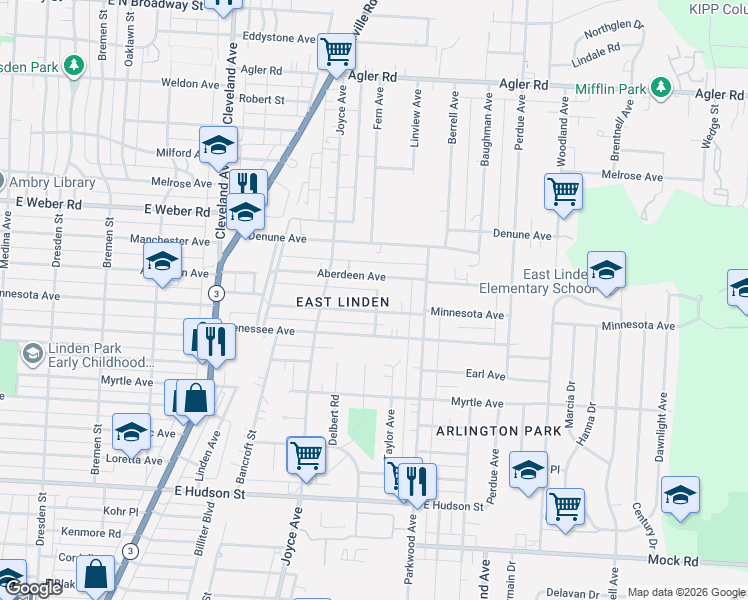 map of restaurants, bars, coffee shops, grocery stores, and more near 1988 Minnesota Avenue in Columbus
