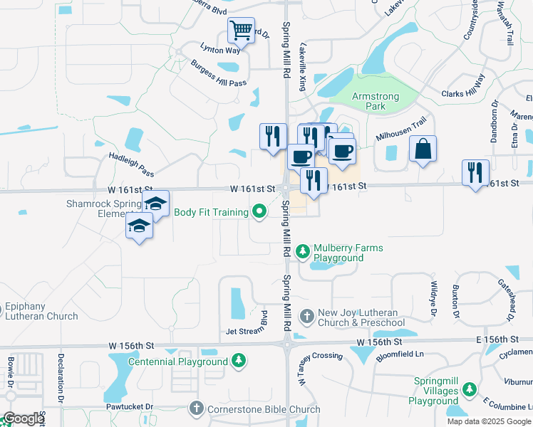 map of restaurants, bars, coffee shops, grocery stores, and more near 380 South Junction Crossing in Westfield