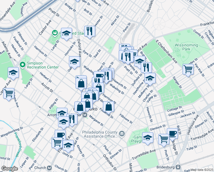 map of restaurants, bars, coffee shops, grocery stores, and more near in Philadelphia