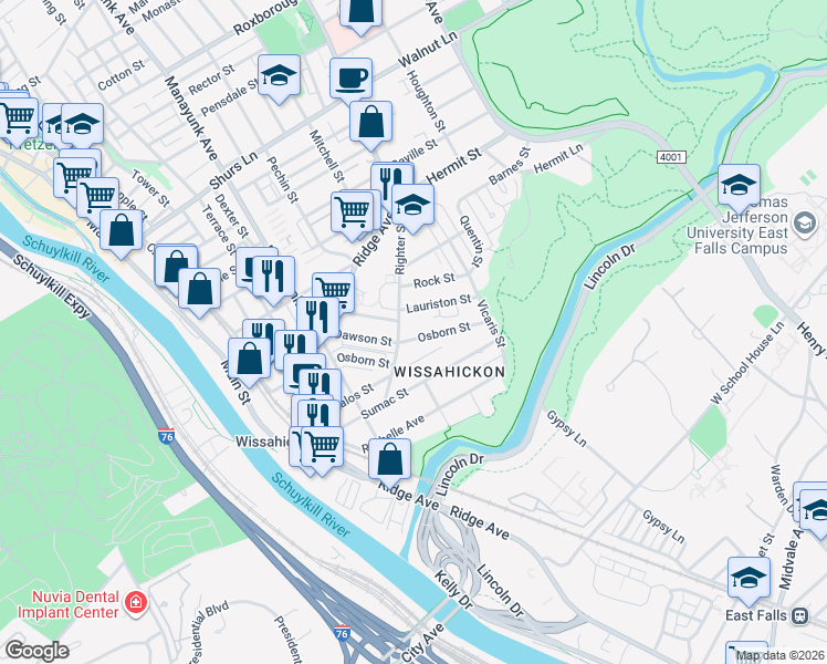 map of restaurants, bars, coffee shops, grocery stores, and more near 217 Osborn Street in Philadelphia