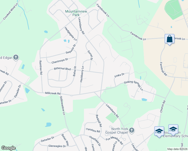 map of restaurants, bars, coffee shops, grocery stores, and more near 3380 Bitternut Boulevard in York