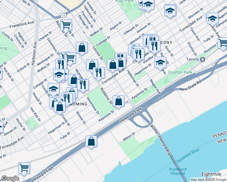 map of restaurants, bars, coffee shops, grocery stores, and more near 6337 Hegerman Street in Philadelphia