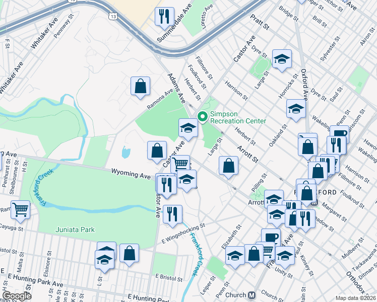 map of restaurants, bars, coffee shops, grocery stores, and more near in Philadelphia