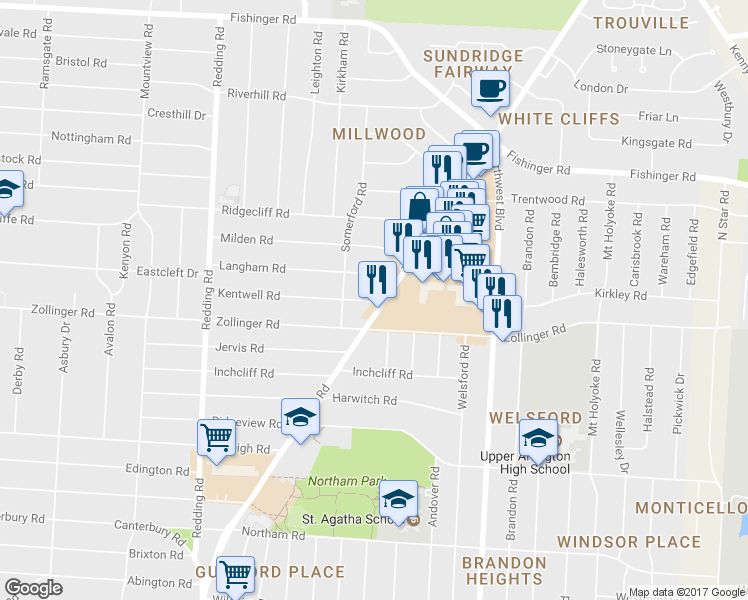 map of restaurants, bars, coffee shops, grocery stores, and more near 1860 Kentwell Road in Columbus