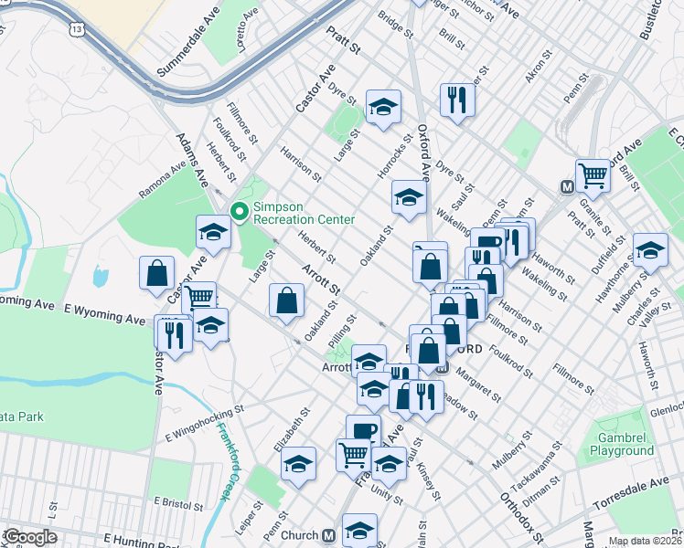 map of restaurants, bars, coffee shops, grocery stores, and more near 1222 Herbert Street in Philadelphia