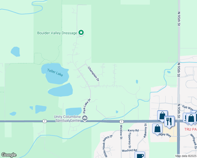 map of restaurants, bars, coffee shops, grocery stores, and more near 2124 Champlain Drive in Boulder
