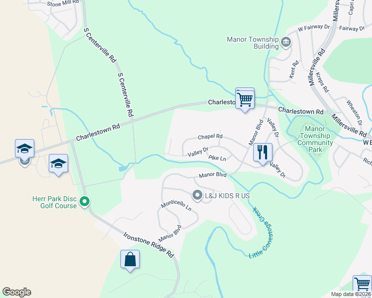 map of restaurants, bars, coffee shops, grocery stores, and more near 2768 Chapel Road in Lancaster