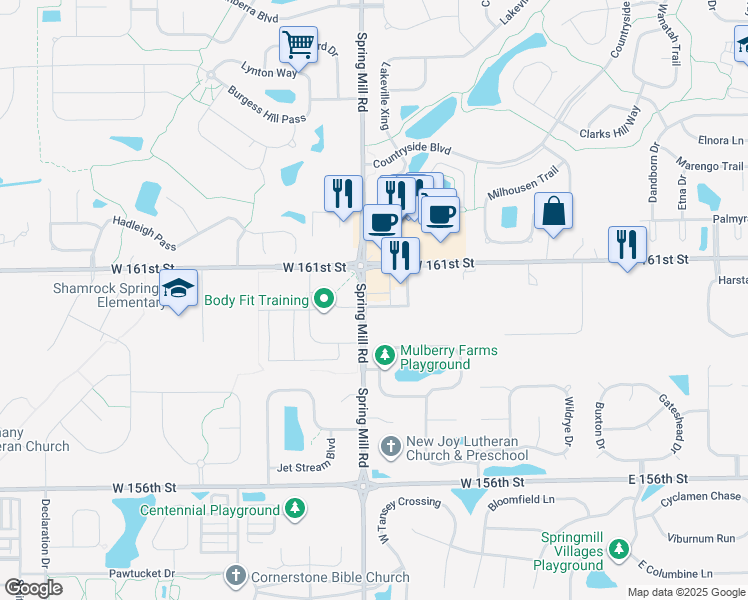 map of restaurants, bars, coffee shops, grocery stores, and more near 380 South Junction Crossing in Westfield