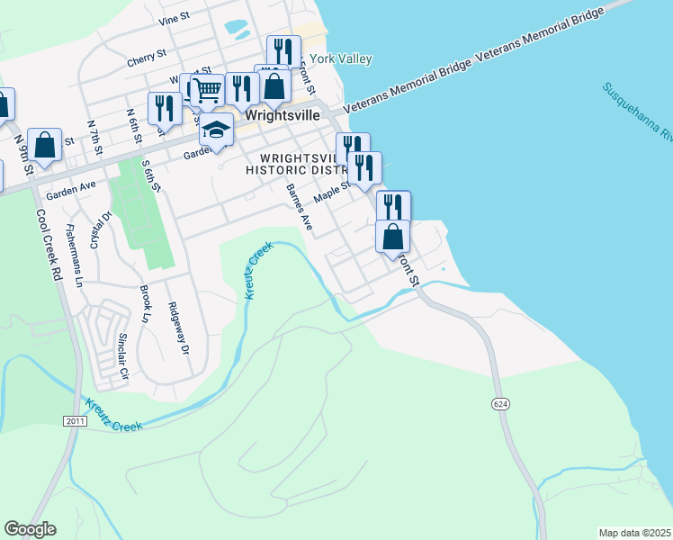 map of restaurants, bars, coffee shops, grocery stores, and more near 215 Lemon Street in Wrightsville