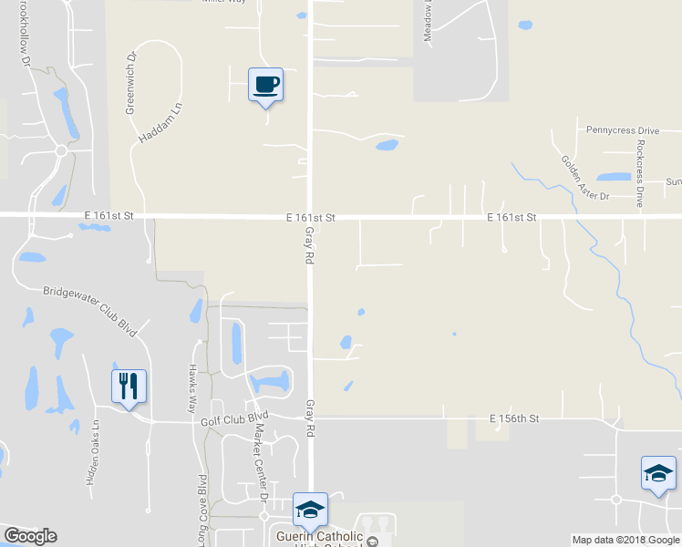 map of restaurants, bars, coffee shops, grocery stores, and more near 15896 Gray Road in Noblesville