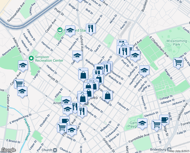 map of restaurants, bars, coffee shops, grocery stores, and more near 4908 Griscom Street in Philadelphia