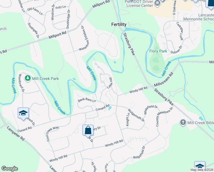 map of restaurants, bars, coffee shops, grocery stores, and more near 202 Little Hill in Lancaster