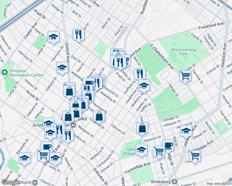 map of restaurants, bars, coffee shops, grocery stores, and more near 1653 Haworth Street in Philadelphia