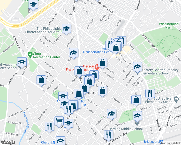 map of restaurants, bars, coffee shops, grocery stores, and more near 4908 Griscom Street in Philadelphia