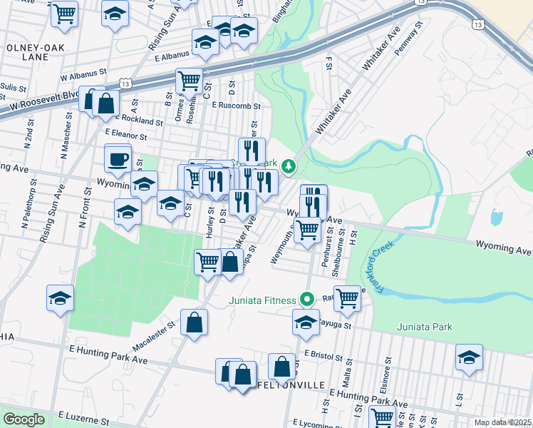 map of restaurants, bars, coffee shops, grocery stores, and more near in Philadelphia