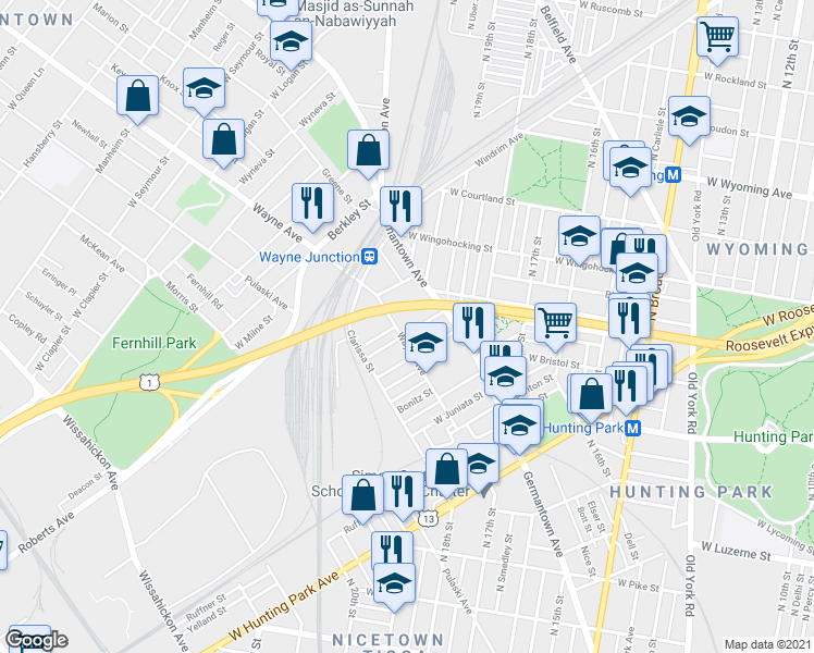 map of restaurants, bars, coffee shops, grocery stores, and more near 2001 Newcomb Street in Philadelphia
