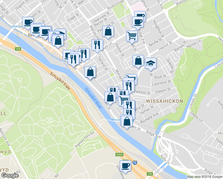 map of restaurants, bars, coffee shops, grocery stores, and more near 114 Salaignac Street in Philadelphia