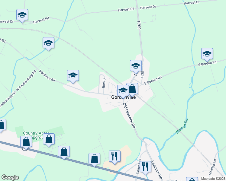 map of restaurants, bars, coffee shops, grocery stores, and more near 33 Jeffrey Road in Gordonville