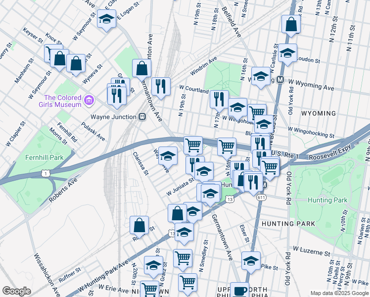 map of restaurants, bars, coffee shops, grocery stores, and more near 4331 Germantown Avenue in Philadelphia