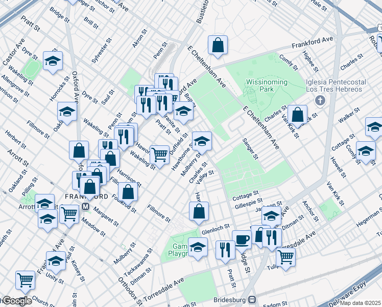 map of restaurants, bars, coffee shops, grocery stores, and more near 5210 Marlowe Street in Philadelphia