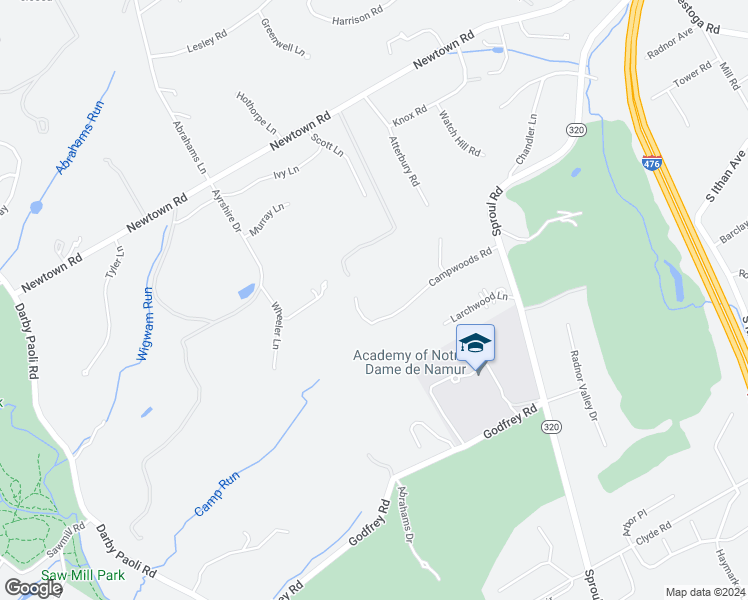 map of restaurants, bars, coffee shops, grocery stores, and more near 744 Campwoods Road in Villanova