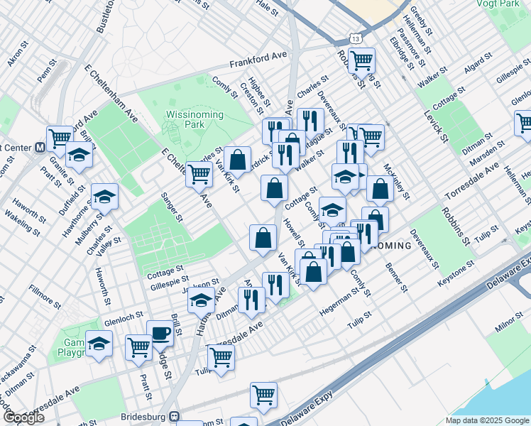 map of restaurants, bars, coffee shops, grocery stores, and more near 5812 Cottage Street in Philadelphia
