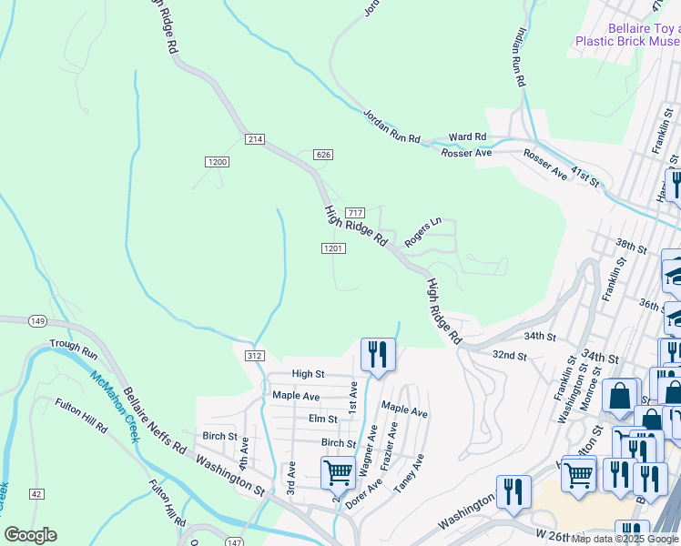 map of restaurants, bars, coffee shops, grocery stores, and more near 64491 Hilltop Avenue in Bellaire