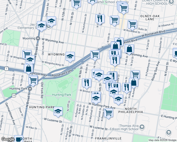 map of restaurants, bars, coffee shops, grocery stores, and more near 704 West Wingohocking Street in Philadelphia