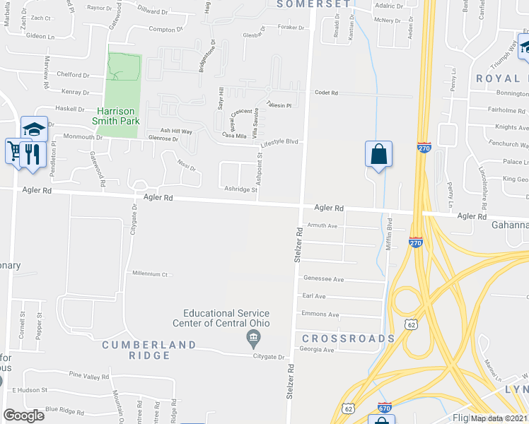 map of restaurants, bars, coffee shops, grocery stores, and more near 3627 Agler Road in Columbus