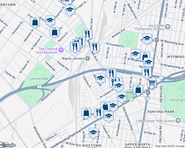 map of restaurants, bars, coffee shops, grocery stores, and more near 2001 Newcomb Street in Philadelphia