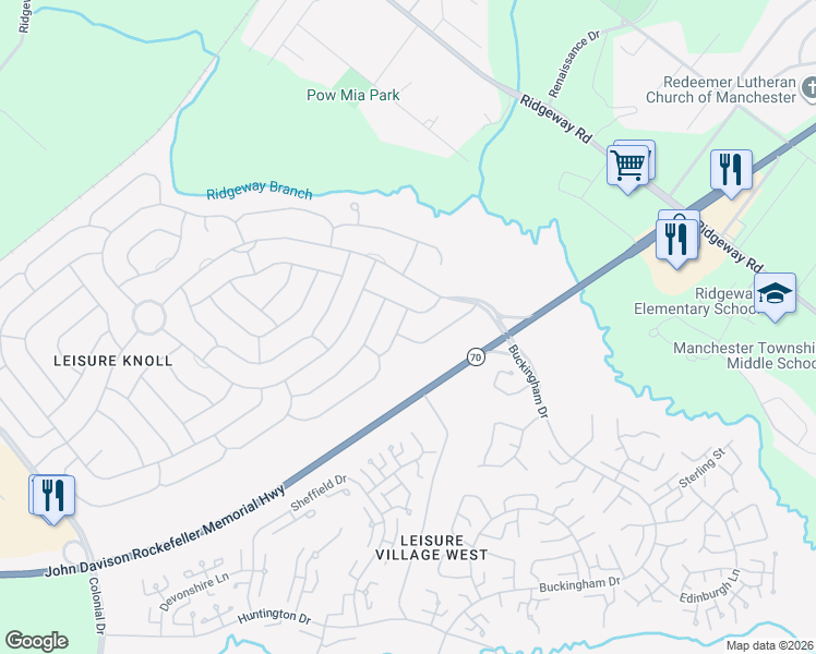 map of restaurants, bars, coffee shops, grocery stores, and more near 5 Lambeth Lane in Manchester Township